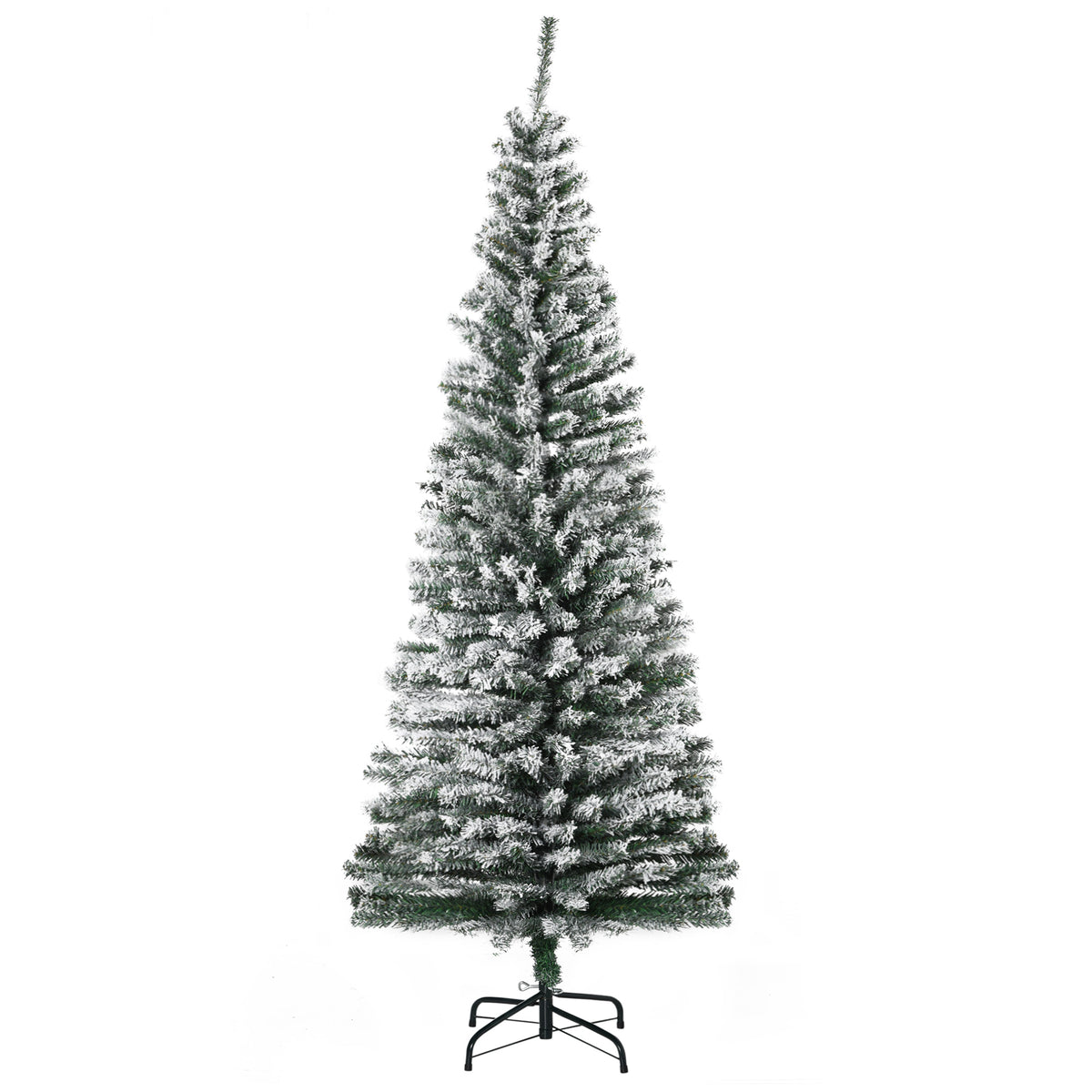 Árvore de Natal 180 cm Árvore de Natal Artificial Nevado com 492 Ramos e Suporte de Metal Árvore de Natal para Sala de Estar Verde e Branco — foto 1