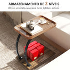 Mesa Auxiliar com Rodas Mesa Auxiliar em Forma de C para Sofá com Prateleiras Estrutura de Aço Mesa Auxiliar para Sala de Estar e Dormitório 52x34x60 cm Madeira e Preto — foto 5