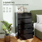 Cómoda com 5 Gavetas de Madeira Cómoda de Dormitório Cómoda Preta para Sala de Estar Estilo Moderno 55x34x100 cm Preto — foto 4