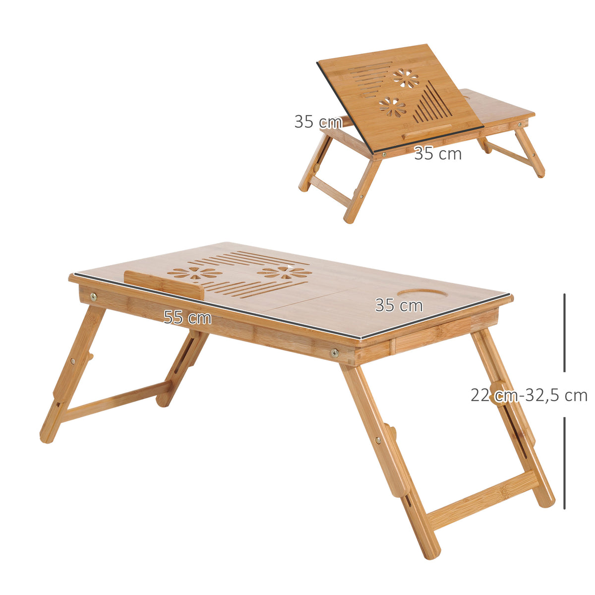 Mesa para computador portátil Bambu dobravel Altura ajustável 1 gaveta 55x35x22-30cm — foto 3