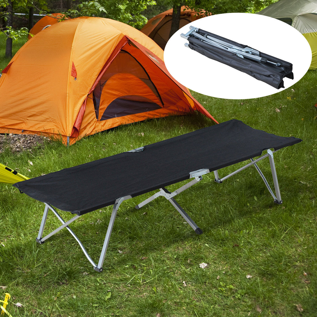 Cama de Campismo Dobrável Cama de Campismo com Estrutura Metálica Carga 136 kg para Praia Caminhadas Viagens 193x64x40 cm Preto — foto 2