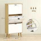 Sapateira Estreita com 3 Portas em Branco Brilhante Sapateira de Entrada com Prateleiras Ajustáveis e Pernas de Madeira para 18 Pares de Sapatos 60x24x127 cm Branco — foto 3