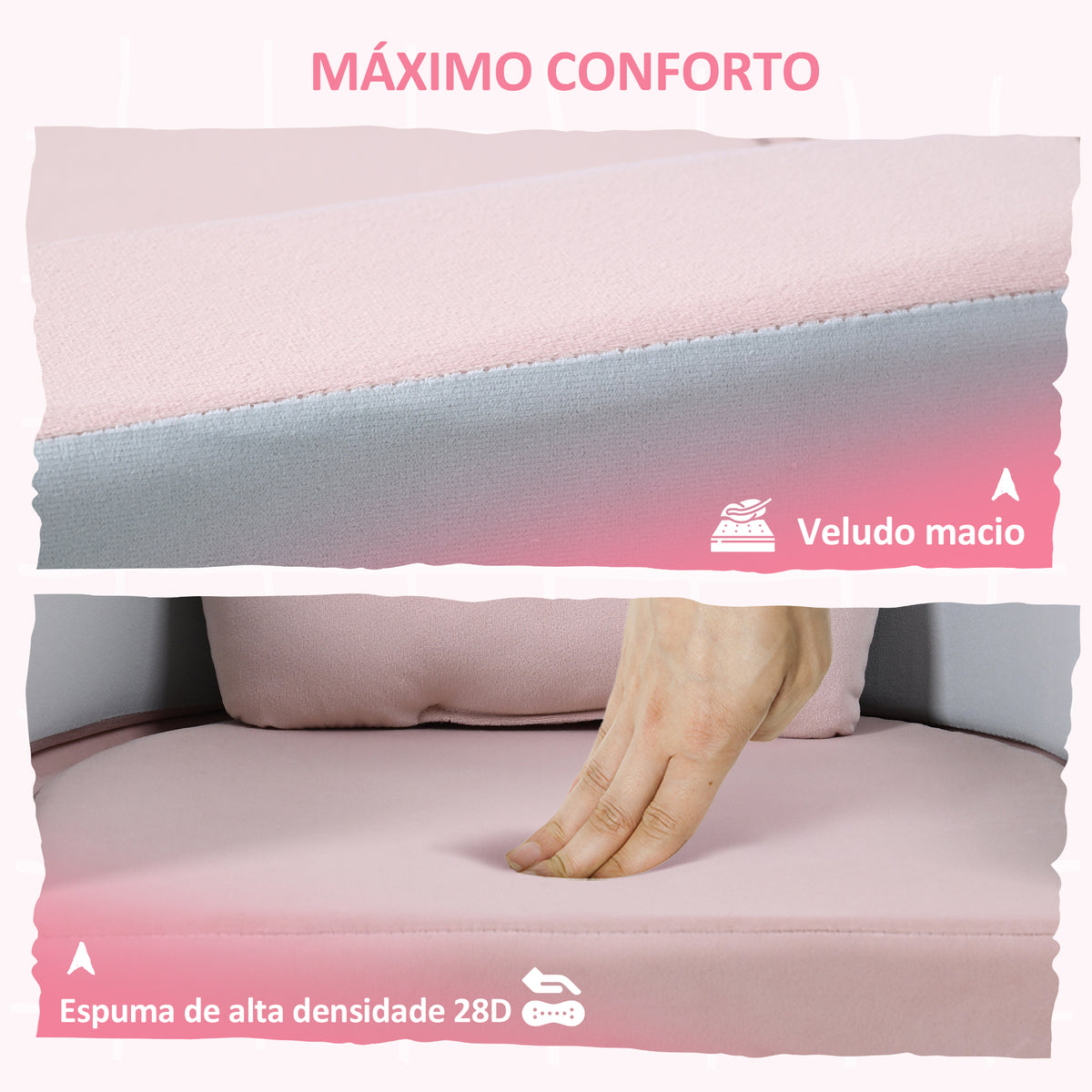 Sofá Infantil Convertível Sofá para Crianças com Almofada em Forma de Coroa Dobrável em Cama e Zona de Brincadeiras Estofado em Veludo Suave para Crianças dos 18 aos 36 Meses Rosa e Azul Acinzentado — foto 5