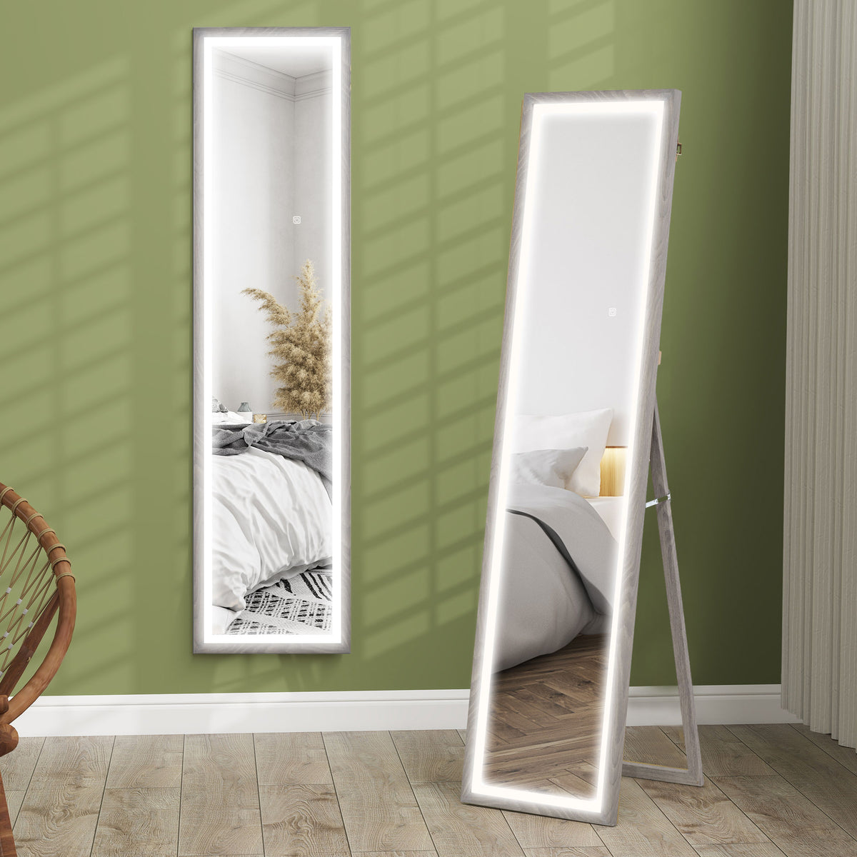 Espelho de Pé com Luz LED 40x160 cm Espelho de Corpo Inteiro com Iluminação de 3 Cores Tátil Função de Memória e Suporte para Sala de Estar Dormitório Cinza — foto 1