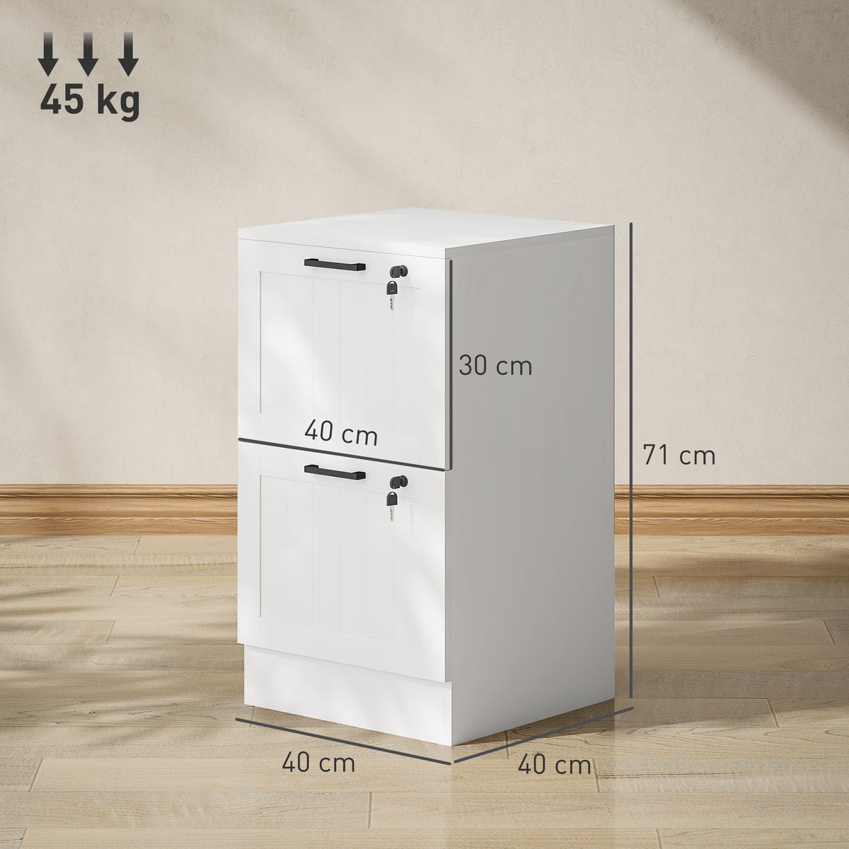 Bloco de Gavetas para Escritório Móvel Arquivador com 2 Gavetas para Escritório com Fechaduras Gavetas Suspensas para A4 40x40x71 cm Branco — foto 3