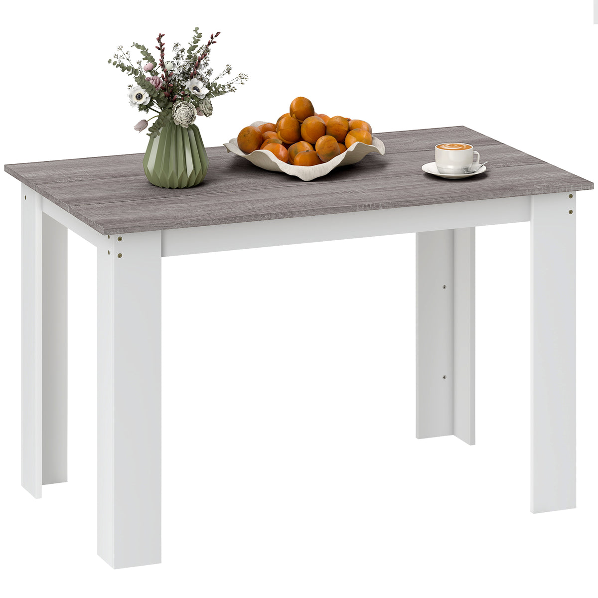 Mesa de Sala de Jantar para 4-6 Pessoas Mesa de Cozinha Retangular Estilo Moderno com Bancada de Melamina de Madeira Carga 50 kg 120x69x75 cm Cinza e Branco — foto 1