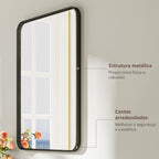Espelho Casa de Banho 60x80 cm Espelho Retangular Espelho de Parede com Estrutura de Metal Vertical e Horizontal para Entrada Sala de Estar Preto — foto 5