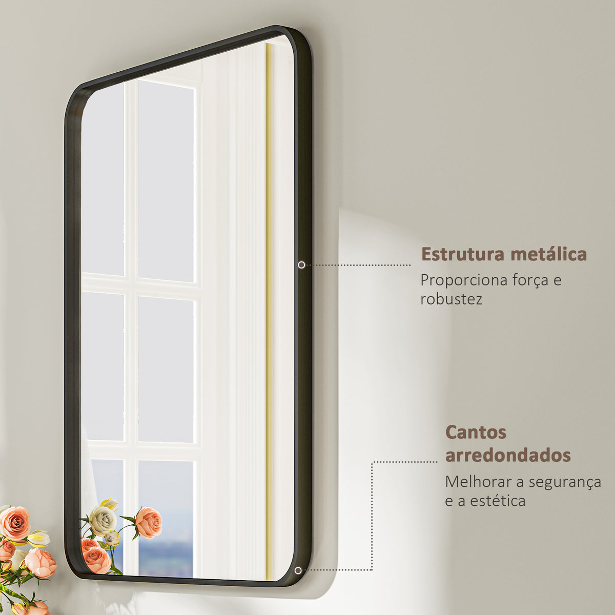 Espelho Casa de Banho 60x80 cm Espelho Retangular Espelho de Parede com Estrutura de Metal Vertical e Horizontal para Entrada Sala de Estar Preto — foto 5