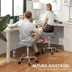 Banco Giratório Banco com Rodas Altura Regulável 50-66 cm Assento Estofado em Imitação de Couro Descanso para os Pés para Salões e Oficinas 34x34x50-66 cm Cinzento — foto 4