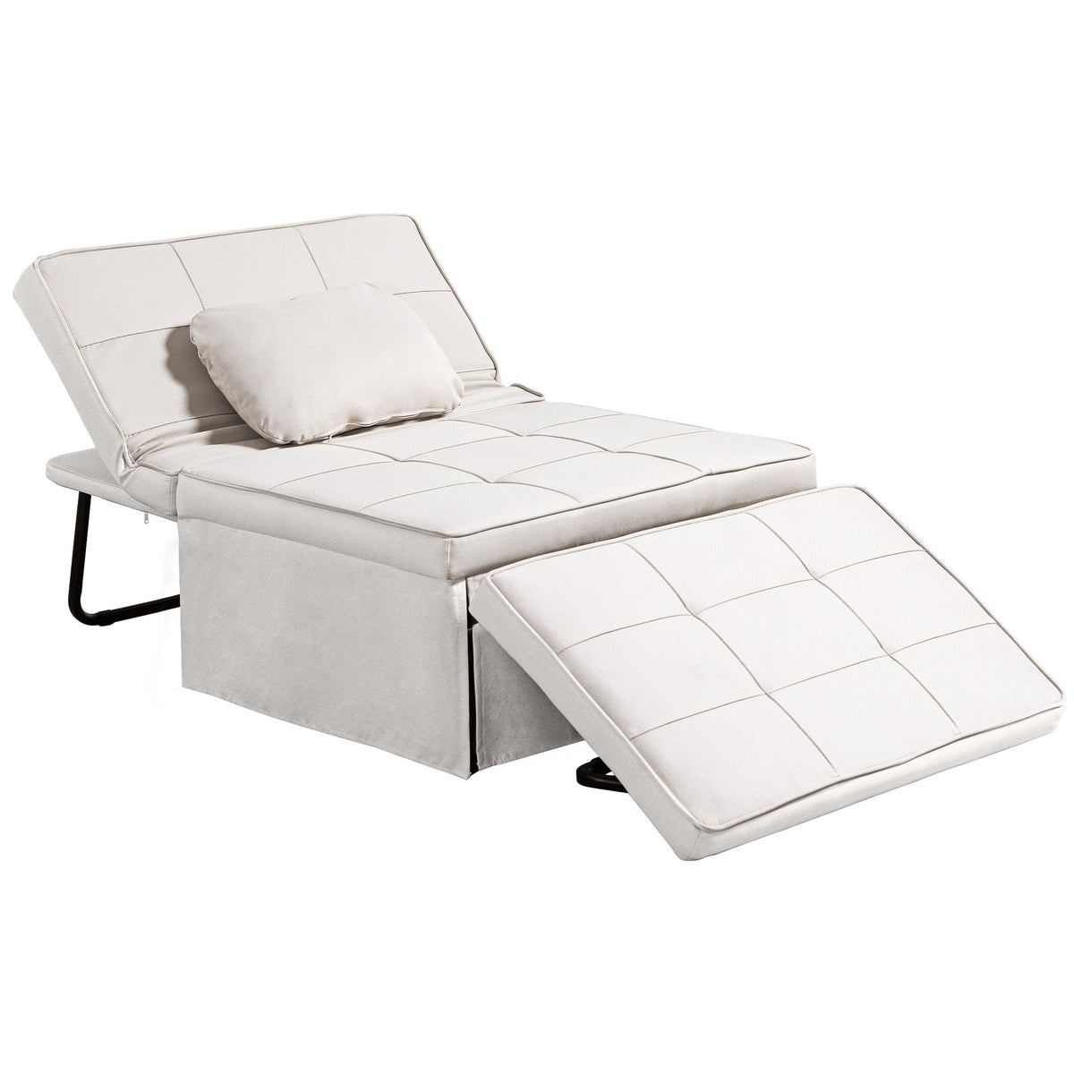 Sofá Cama Individual 3 em 1 Estofado em Linho Sofá Reclinável em 5 Posições com Apoio para os Pés e Apoio para a Cabeça para Sala de Estar Carga Máxima 200kg 95x189x43 cm Branco Gelo — foto 1