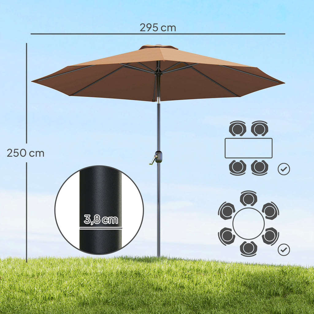 Chapéu de Sol de Jardim Ø295x250cm com Manivela Chapéu de Sol Exterior com Mecanismo de Inclinação e Mastro Desmontável de Metal para Terraço Piscina Pátio Café — foto 3