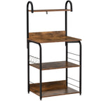 Estante de Cozinha Estante para Microondas com 4 Níveis Ganchos e Pés Ajustáveis Estante de Armazenamento 60x40x125 cm Marrom Rústico — foto 1