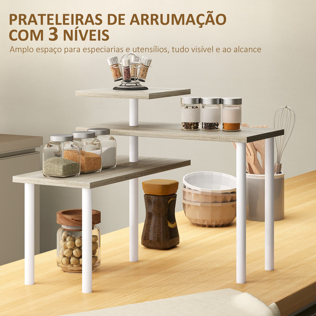 Estante de Cozinha de 3 Níveis Estante de Cozinha com 3 Prateleiras Giratórias Estrutura de Metal e Design em Degraus para Sala de Jantar Sala de Estar 40x18x36,5 cm Madeira — foto 4