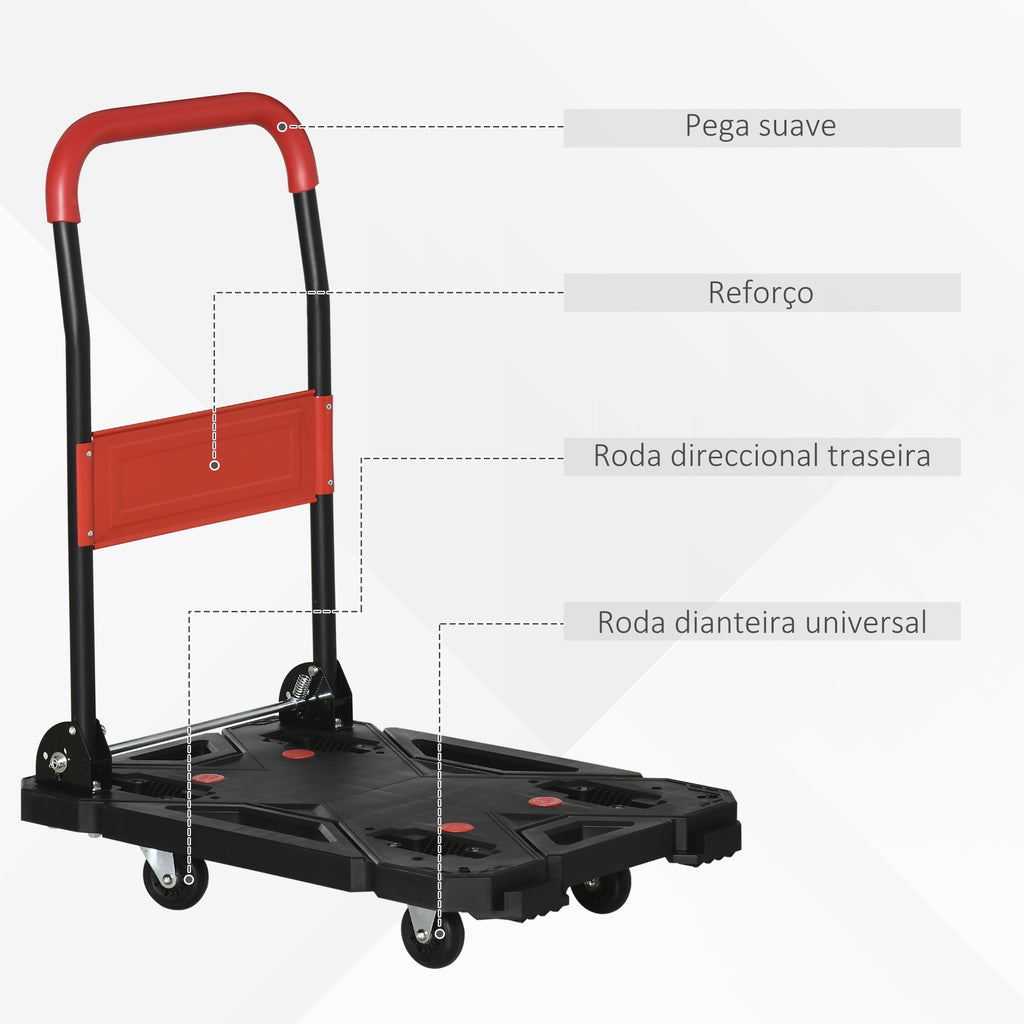 Carro de Transporte Dobrável Carro de Mão com Carga Dobrável com Rodas e Freios 70x52,5x90cm Preto e Vermelho — foto 4
