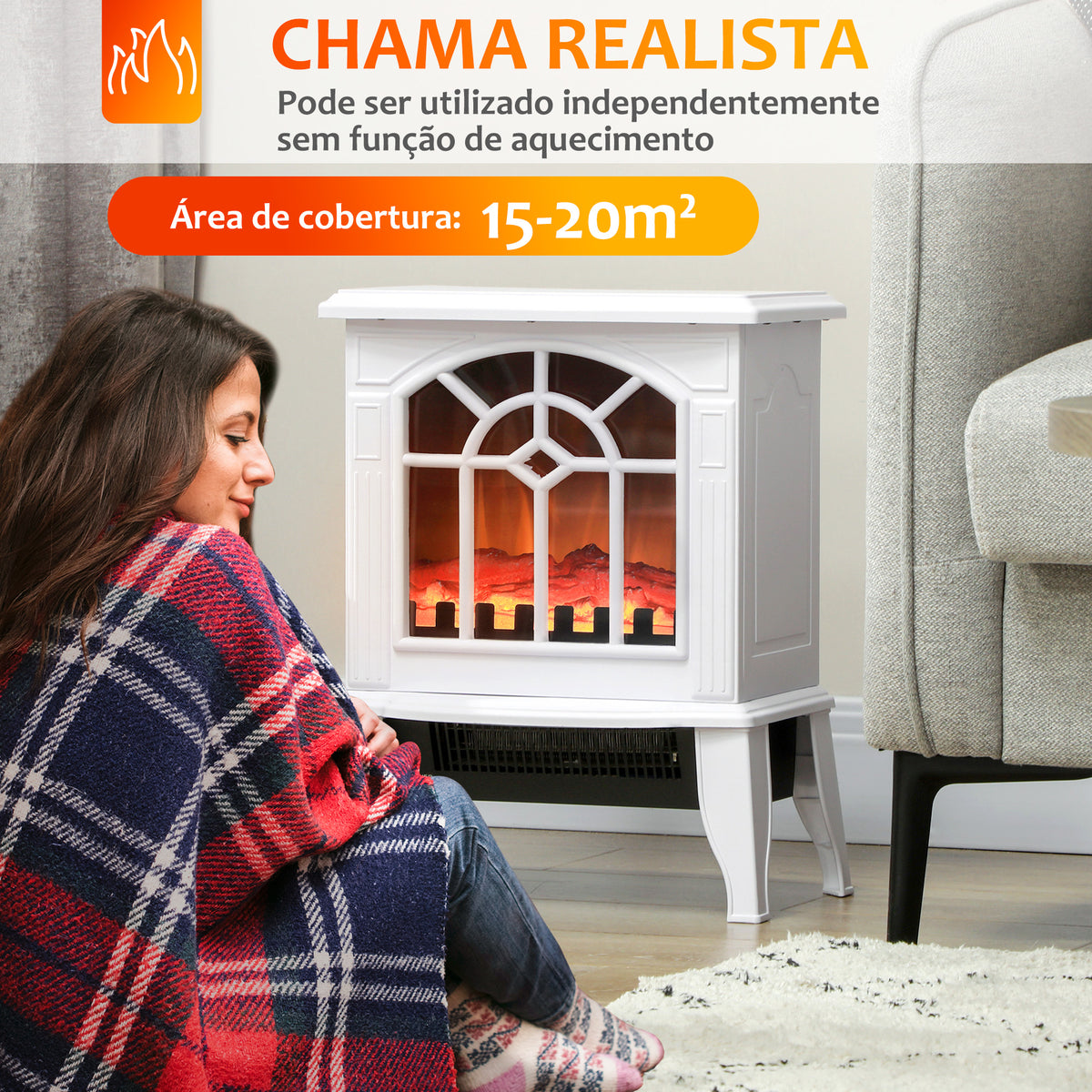 Lareira Elétrica Portátil 1000/2000W com Simulação de Chama Realista Termostato para Salas de até 20m² 36,5x24x46 cm Branco — foto 4