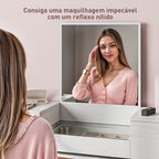 Tocador de Maquilhagem com Espelho Tocador com Bancada de Vidro Temperado 3 Gavetas Mesa de Maquilhagem Moderna para Dormitório 105,5x30x130,5 cm Branco — foto 6