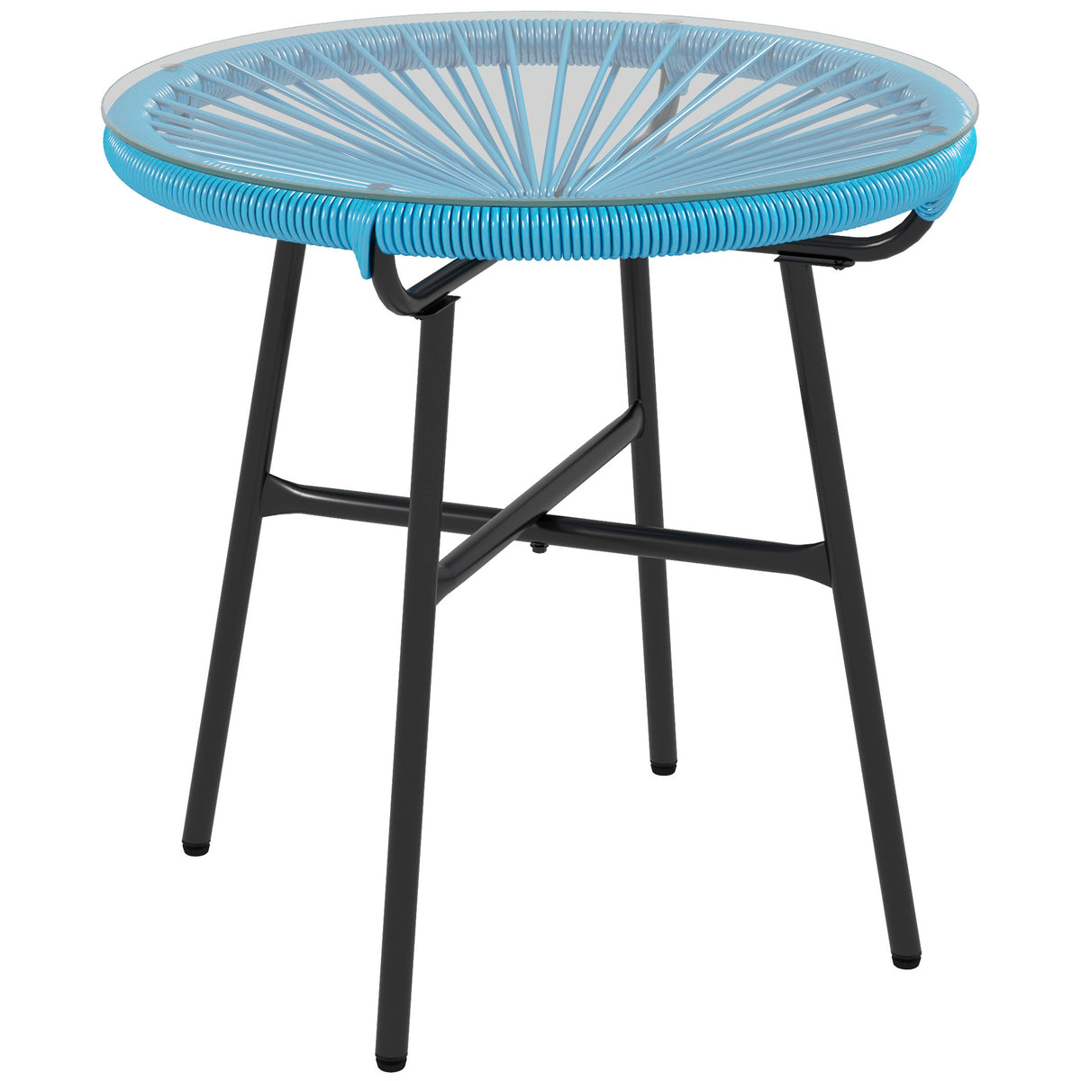 Mesa de centro redonda de jardim em resina efeito rattan metal e tampo vidro temperado Ø 50 x 50H cm — foto 1