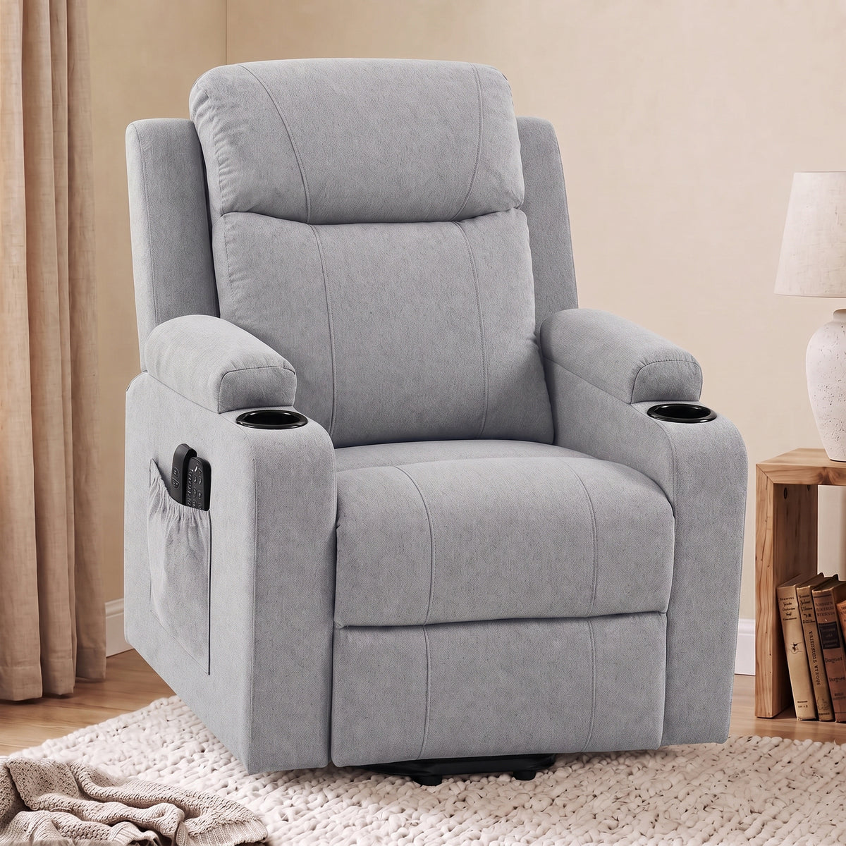 Poltrona elevatória com massagem e aquecimento, cinzento, 84 x 95 x 101 cm — imagem 3