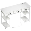 Mesa com Armazenamento com Tomadas Elétricas 3 Gavetas de Tecido e 4 Prateleiras de Armazenamento 120x40x76 cm Branco — foto 1