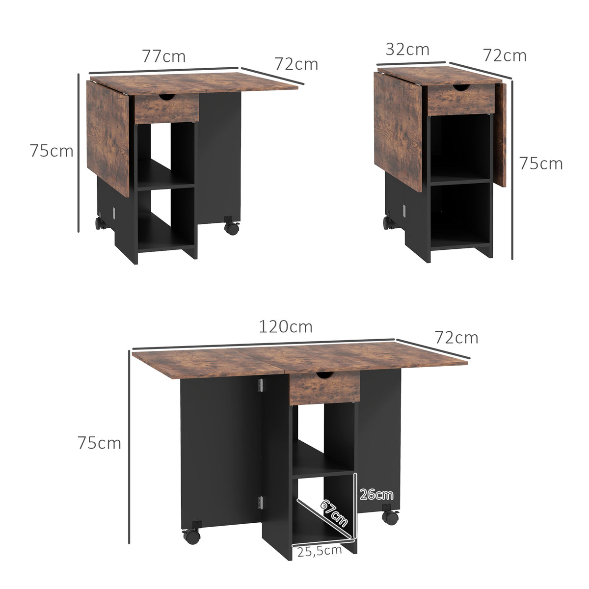 Essenza Mesa Dobrável de Cozinha 120x72x75 cm Madeira e Branco — foto 3