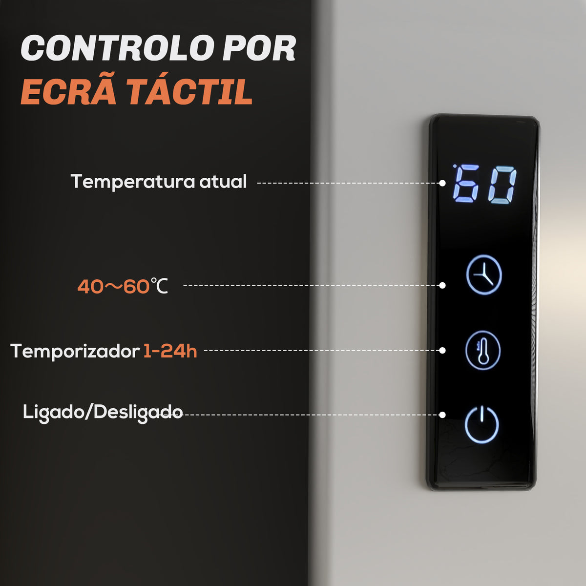 Toalheiro Elétrico de Parede 130W Toalheiro Elétrico em Liga de Alumínio com Control WIFI Ecrã Tátil Temporizador 4 Barras Temperatura Ajustável Baixo Consumo IPX4 47,5x9,5x49 cm Branco — foto 5