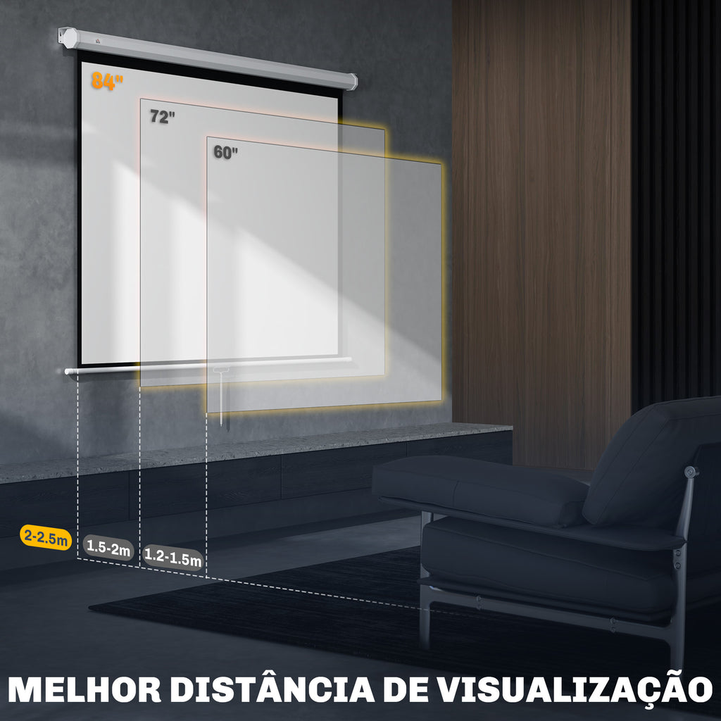 Ecrã de Projeção Manual 84 Polegadas Tela de Projeção Portátil Formato 4:3 Ângulo de Visão de 160° para Interior e Exterior Cinema em Casa 165x124 cm Branco — foto 6