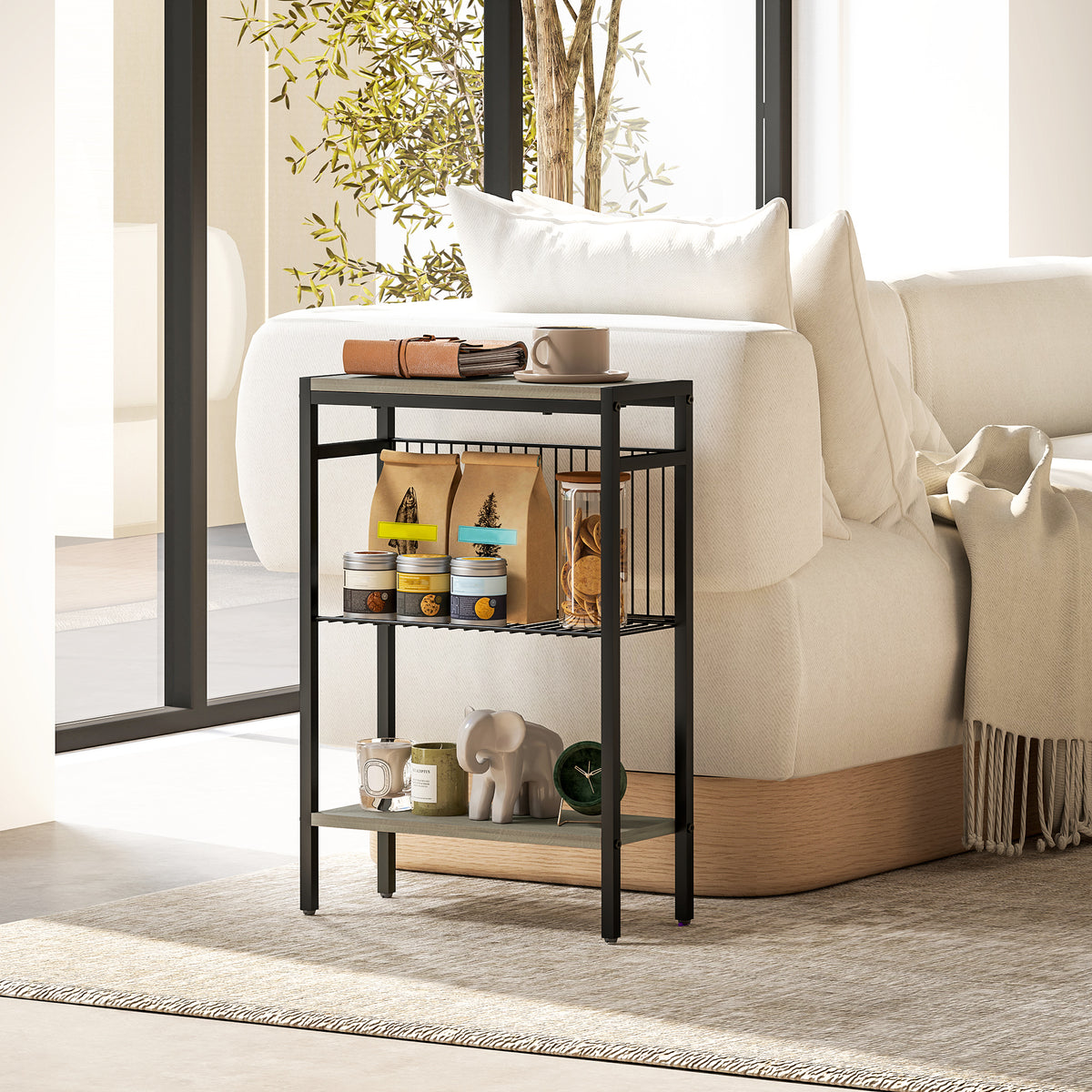 Essenza Mesa Auxiliar Estreita de 3 Níveis Industrial Cinza 43x18x62,5 cm — foto 2