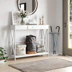 Mesa Consola Clássica com 1 Gaveta e 1 Prateleira de Armazenamento para a Entrada Mesa Auxiliar Sala de Estar Estilo Elegante 100x30x81cm Branco — foto 2