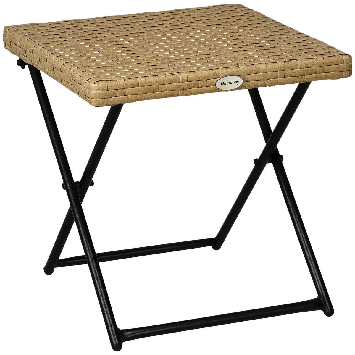 Mesa de Jardim em Vime Sintético Mesa de Terraço Exterior Dobrável com Pés Cruzados e Estrutura de Aço para Pátio Varanda 40x40x40 cm Natural — foto 1