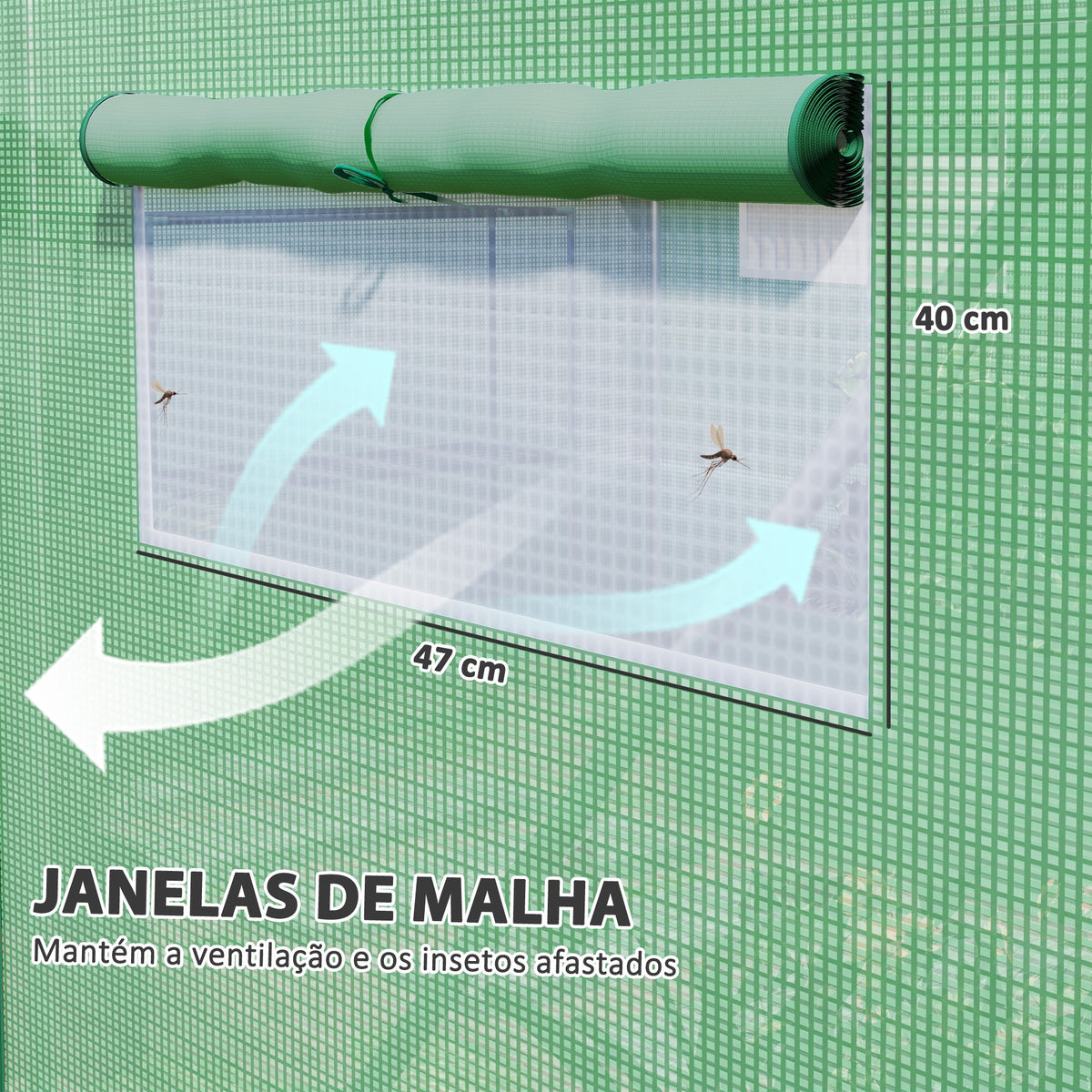 Estufa tipo Túnel 397x300x200 cm Estufa de Exterior com 4 Janelas de Malha Cobertura de PE Anti UV e 3 Portas Enroláveis com Fecho de Correr Estufa para Jardim Pátio Verde — foto 5