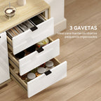 Aparador de Sala Moderno com 3 Gavetas Prateleira Ajustável e Pés em Madeira para Cozinha Entrada Quarto 80x35x77 cm Branco Brilhante e Carvalho — foto 5