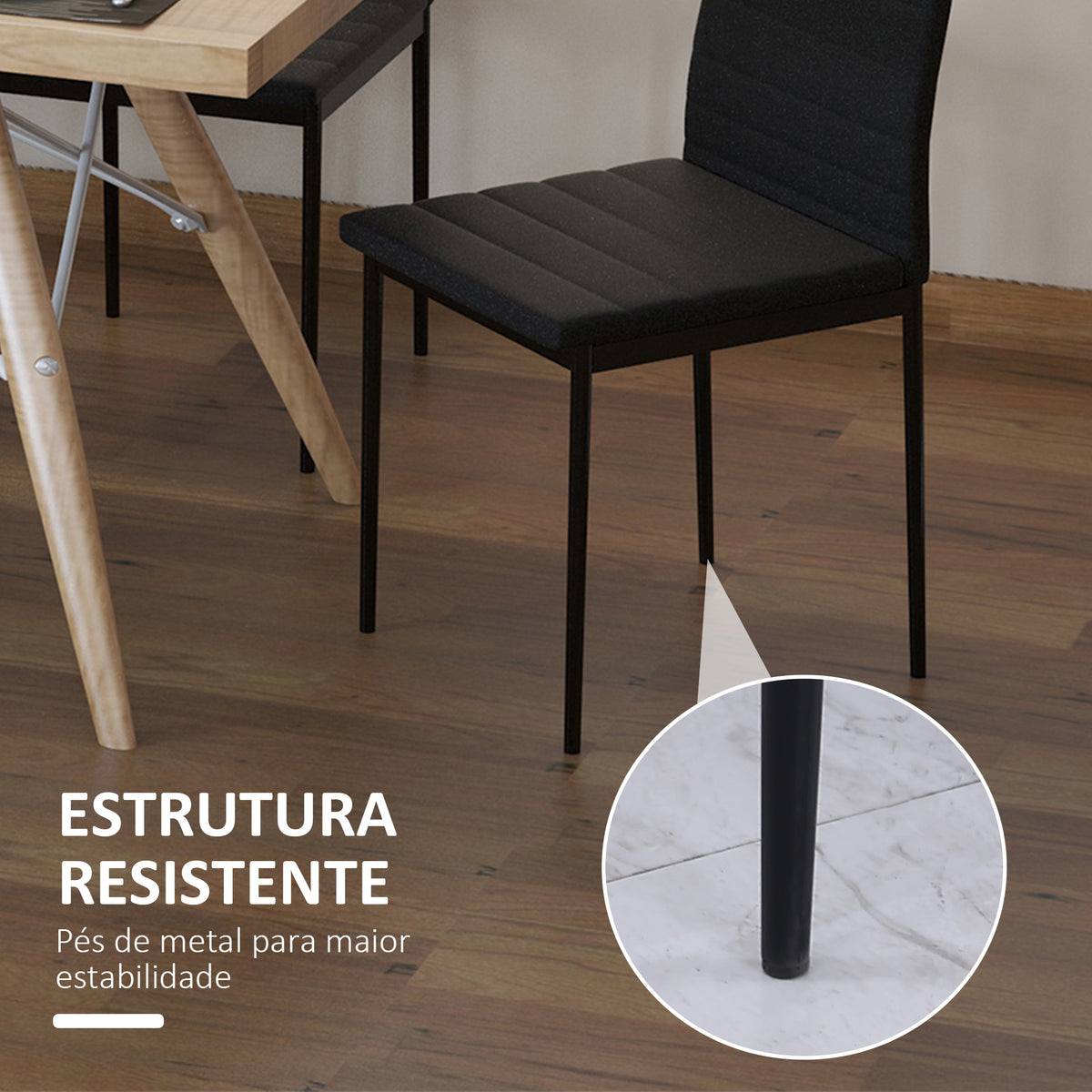 Conjunto de 4 Cadeiras de Sala de Jantar Estofadas em Linho com Pernas em Metal Cadeiras Modernas para Cozinha Quarto Suporta até 120 kg 41x50x97 cm Preto — foto 4