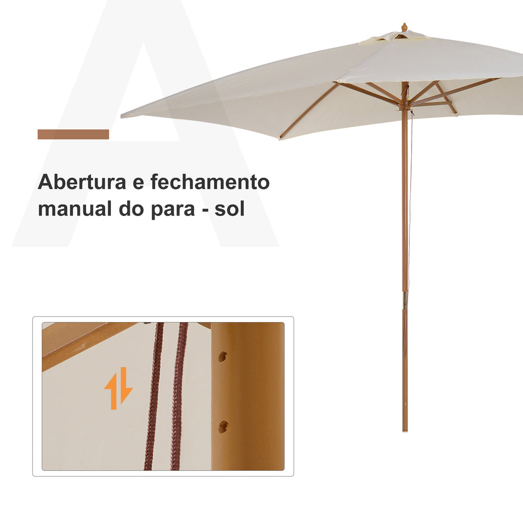 Chapéu de Sol de Jardim com Sistema de Polia Teto Ventilado e Mastro de Madeira para Terraço Pátio Exterior 2,95x2x2,55m Creme — foto 5