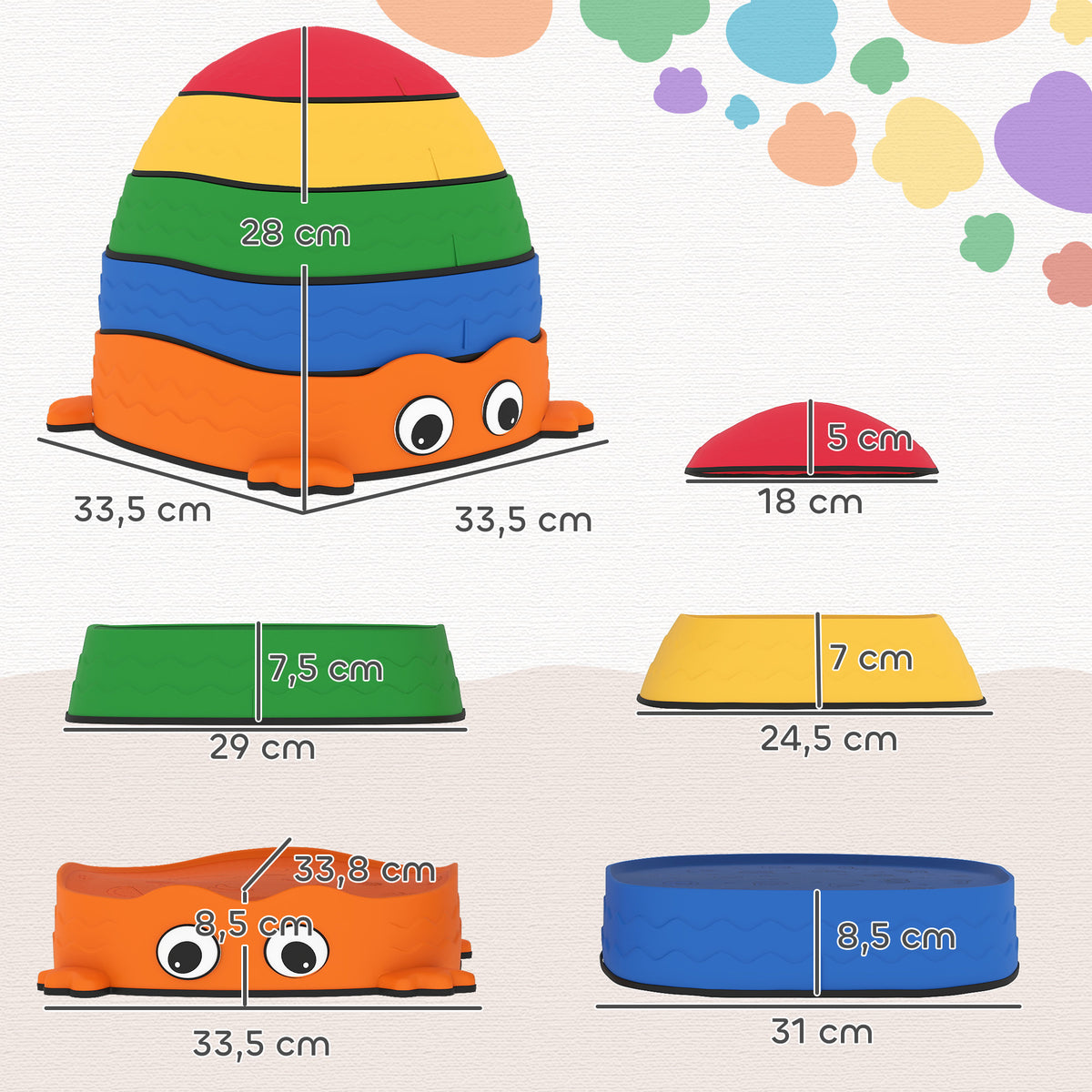 Conjunto de Pedras de Equilíbrio Empilháveis para Crianças de 5 Peças Jogo de Equilíbrio para Crianças acima dos 2 Anos Forma de Rã Antiderrapantes para Interior e Exterior Multicolor — foto 3