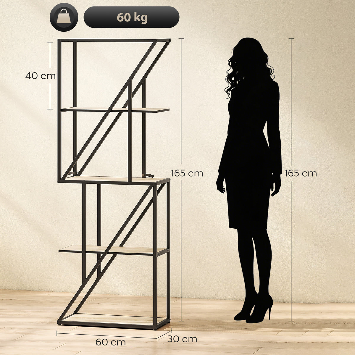Estante de 5 Níveis Estante para Livros Estilo Industrial com Prateleiras Abertas e Estrutura de Aço para Sala de Estar Quarto e Escritório 60x30x165 cm Madeira e Preto — foto 3