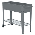 Floreira de Metal Elevada Floreira com Rodas Alça Lateral e Prateleira Inferior para Cultivo de Plantas Hortaliças Flores 104x39x80cm Cinza — foto 7