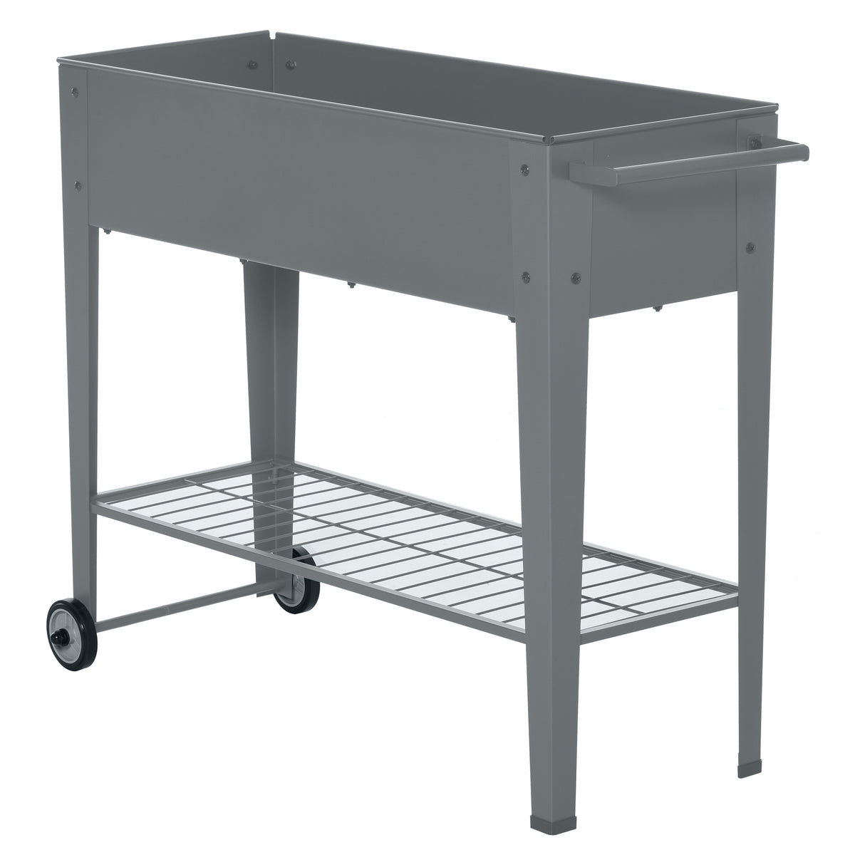 Floreira de Metal Elevada Floreira com Rodas Alça Lateral e Prateleira Inferior para Cultivo de Plantas Hortaliças Flores 104x39x80cm Cinza — foto 7