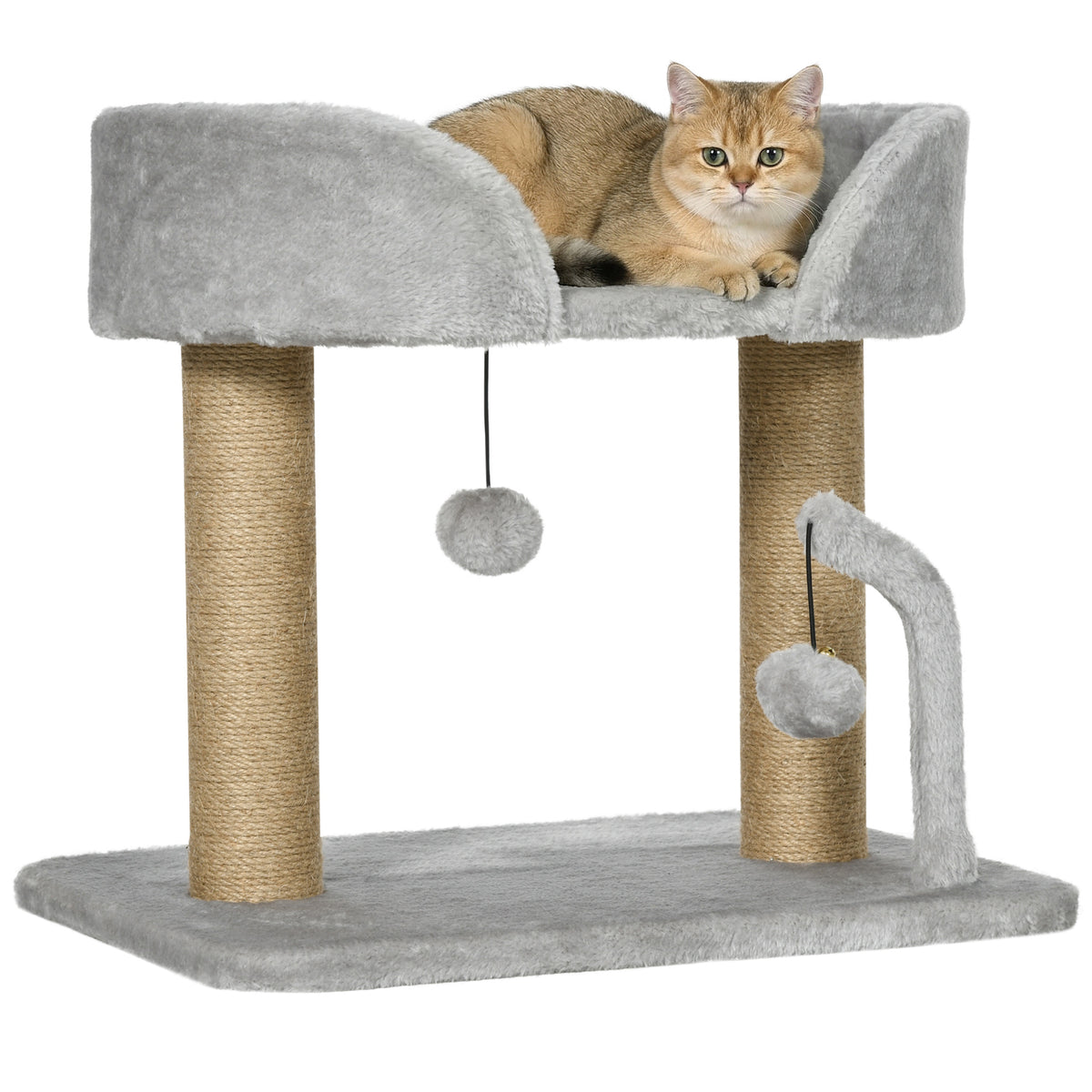 Arranhador para Gatos Pequenos Altura 42 cm Arranhador para Gatos com Cama Bolas Supensas e Postes de Juta 48x38x42 cm Cinza — foto 1