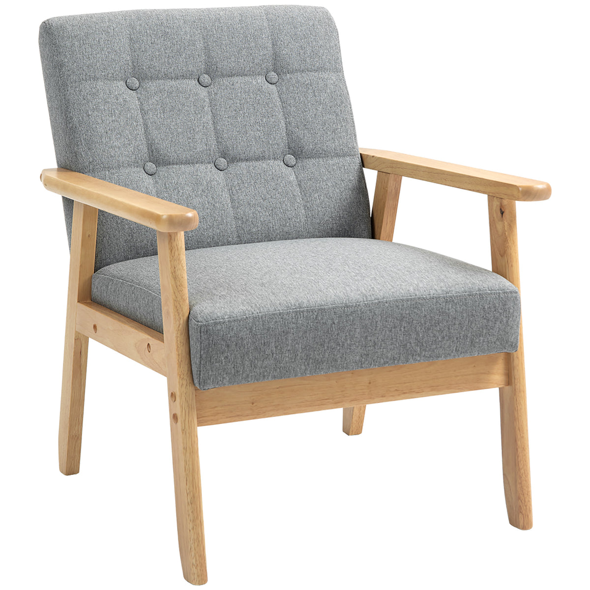 Poltrona Sala de Estar Estofada em Linho Poltrona com Apoio para os Braços e Estrutura de Madeira de Borracha Poltrona para Dormitório Sala de Estar Carga 130 kg 64x75x76 cm Cinza Claro — foto 1