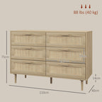 Cómoda com 6 Gavetas e Frontal de Vime Pés de Madeira Estilo Bohemio 110x40x75 cm Madeira — foto 3
