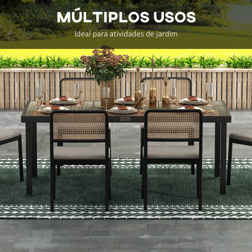 Mesa de Jardim Retangular Mesa de Exterior para 8 Pessoas com Bancada de Ripas e Estrutura de Alumínio para Terraço Balcão 190x90x74 cm Preto e Madeira — foto 6