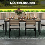Mesa de Jardim Retangular Mesa de Exterior para 8 Pessoas com Bancada de Ripas e Estrutura de Alumínio para Terraço Balcão 190x90x74 cm Preto e Madeira — foto 6