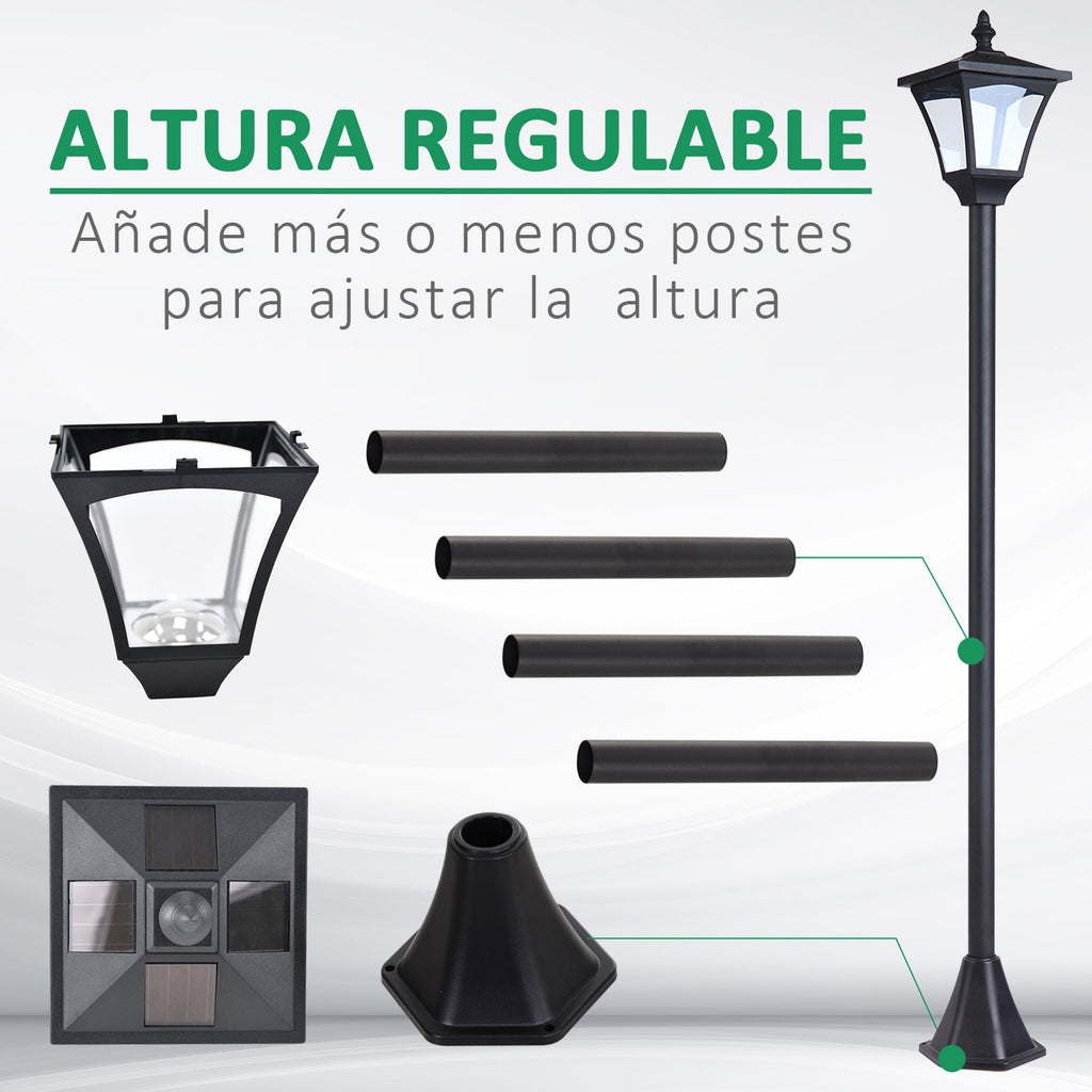Candeeiro Solar de Jardim com Proteção IP44 Luzes LED para Exterior Pátio Varanda 15x15x120 cm Preto — foto 4