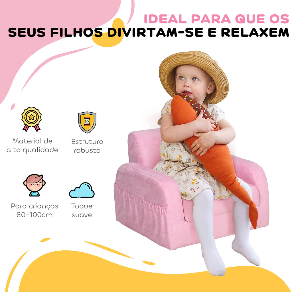 Poltrona Infantil Poltrona 2 em 1 para Crianças Dobrável em 2 Posições com Apoio de Braços e Assento Acolchoado 47x45x38cm Rosa — foto 4