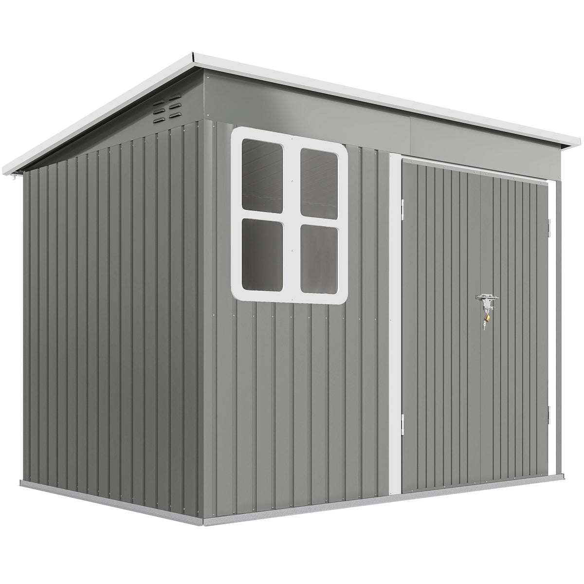 Abrigo Metálico para Armazenamento de Ferramentas de Jardim com Janela Porta Larga 260x177x190 cm Cinza Claro — foto 1