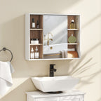 Armário de Espelho com Espaço Interno com Prateleiras Ajustáveis ​​Armário de Banheiro com Prateleiras Abertas 60x14.5x49.4 cm Branco e Carvalho — foto 2