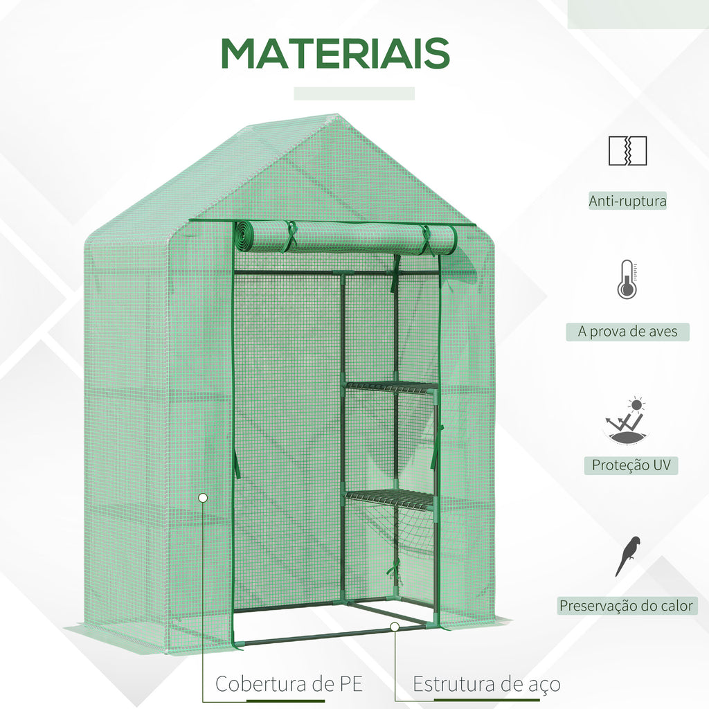 Estufa de Jardim 140x70x190cm Estufa com 4 Prateleiras Porta Enrolável Cobertura de PE 140g/m² e Estrutura de Aço para Cultivos de Plantas Flores Verde — foto 4