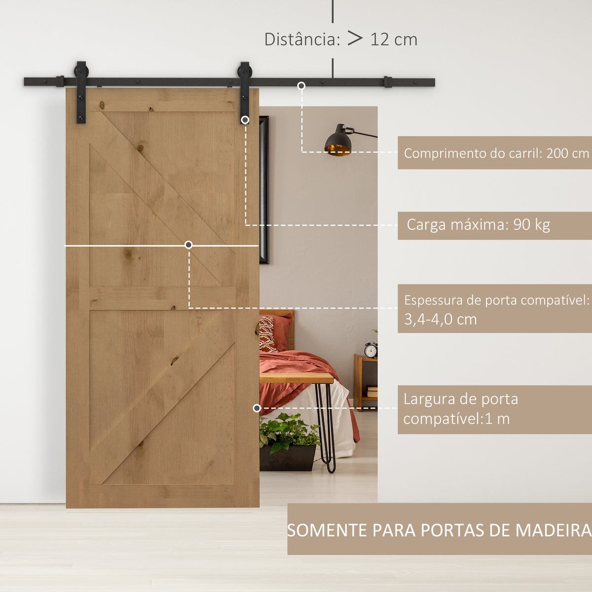 Kit de acessórios para porta de celeiro deslizante Porta de montagem Conjunto de peças de metal Trilhos de rolo de aço carbono — foto 4