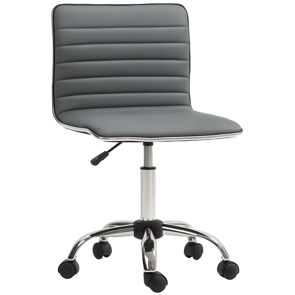 Cadeira de Escritório sem Apoio para os Braços Cadeira de Escritório Giratória com Altura Ajustável Cadeira para Estudo Estofada em PU Carga 120 kg 48x52x78-90 cm Cinza — foto 1
