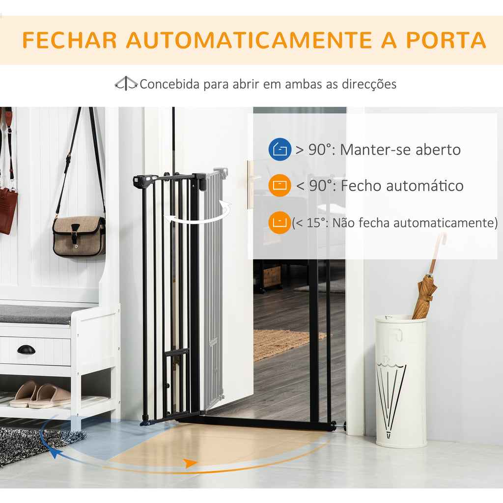 Barreira de Segurança para Cães com Porta Pequena Barreira para Animais de Estimação Extensível com Fechamento Automático e Sistema Duplo de Bloqueio 74-101x104,1 cm Preto — foto 5
